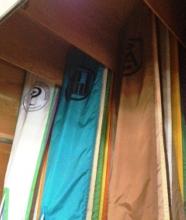 College banners in white, turquoise, and brown