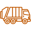Icon illustration in burnt orange of a garbage truck 